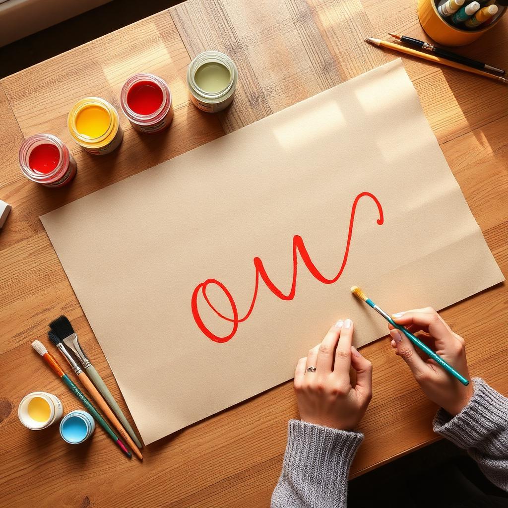 Kraft paper banner being hand-painted in the studio